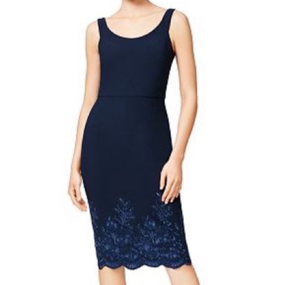 Betsy Johnson blue slip dress with flower embroidered detail size 2